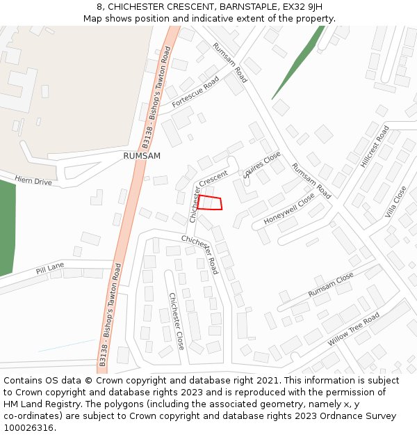 8, CHICHESTER CRESCENT, BARNSTAPLE, EX32 9JH: Location map and indicative extent of plot