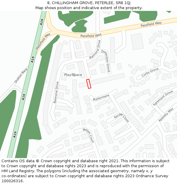 8, CHILLINGHAM GROVE, PETERLEE, SR8 1QJ: Location map and indicative extent of plot