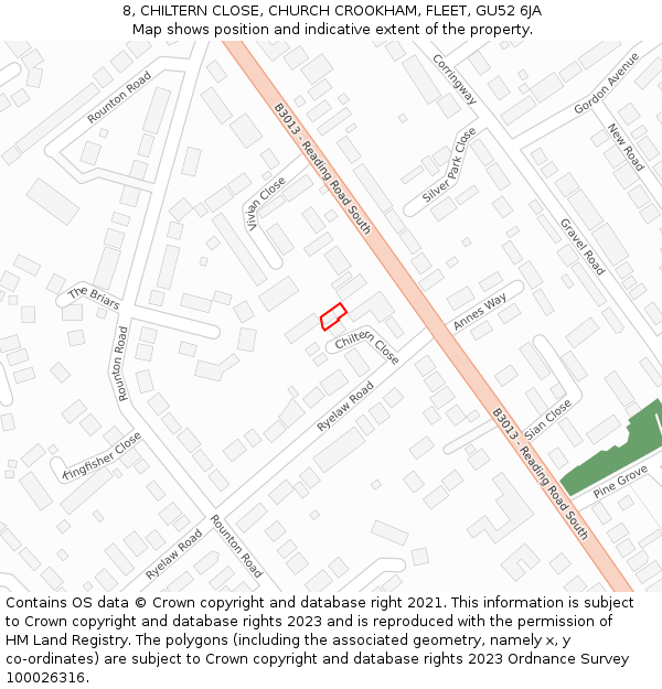 8, CHILTERN CLOSE, CHURCH CROOKHAM, FLEET, GU52 6JA: Location map and indicative extent of plot