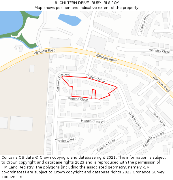 8, CHILTERN DRIVE, BURY, BL8 1QY: Location map and indicative extent of plot