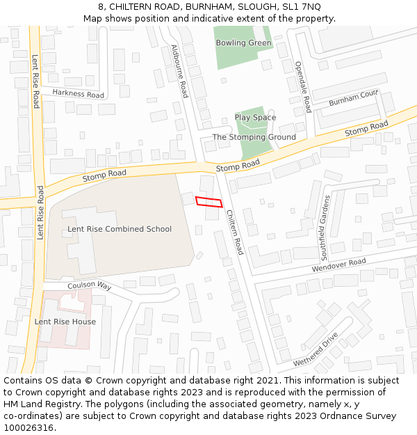 8, CHILTERN ROAD, BURNHAM, SLOUGH, SL1 7NQ: Location map and indicative extent of plot