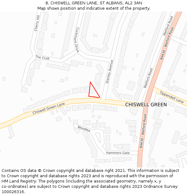 8, CHISWELL GREEN LANE, ST ALBANS, AL2 3AN: Location map and indicative extent of plot