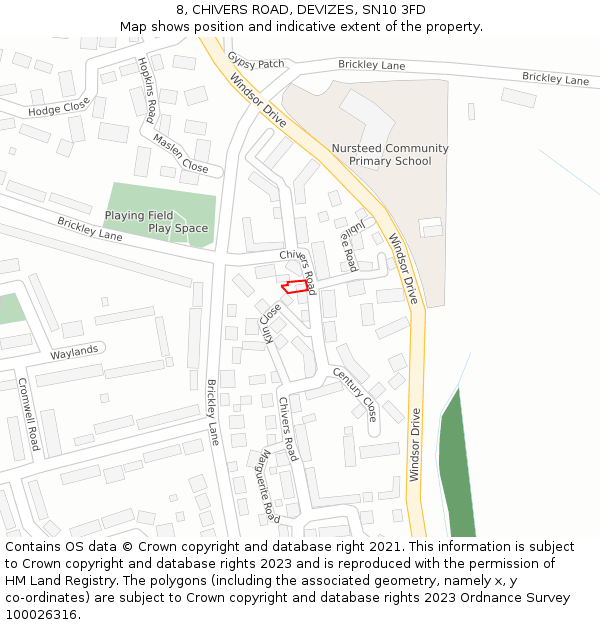 8, CHIVERS ROAD, DEVIZES, SN10 3FD: Location map and indicative extent of plot