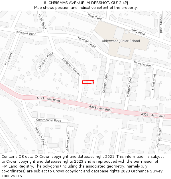 8, CHRISMAS AVENUE, ALDERSHOT, GU12 4PJ: Location map and indicative extent of plot