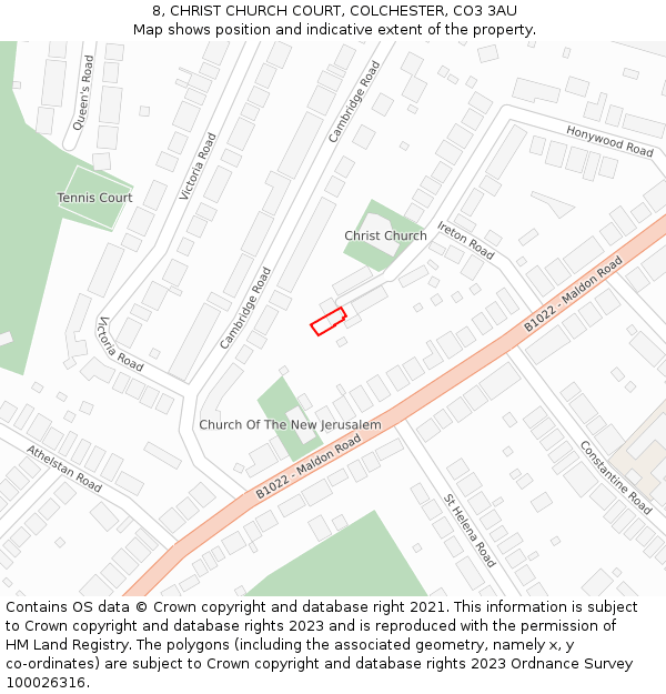 8, CHRIST CHURCH COURT, COLCHESTER, CO3 3AU: Location map and indicative extent of plot