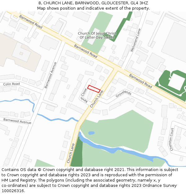 8, CHURCH LANE, BARNWOOD, GLOUCESTER, GL4 3HZ: Location map and indicative extent of plot