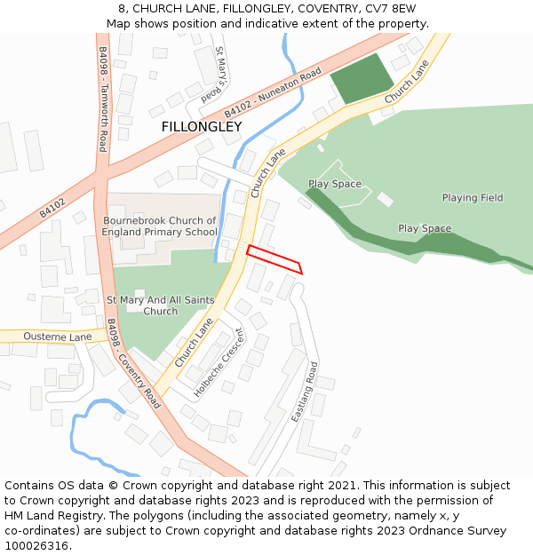 8, CHURCH LANE, FILLONGLEY, COVENTRY, CV7 8EW: Location map and indicative extent of plot