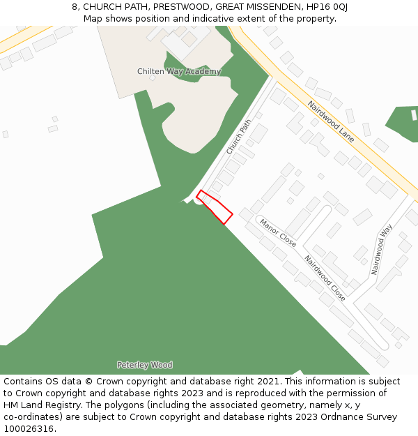 8, CHURCH PATH, PRESTWOOD, GREAT MISSENDEN, HP16 0QJ: Location map and indicative extent of plot