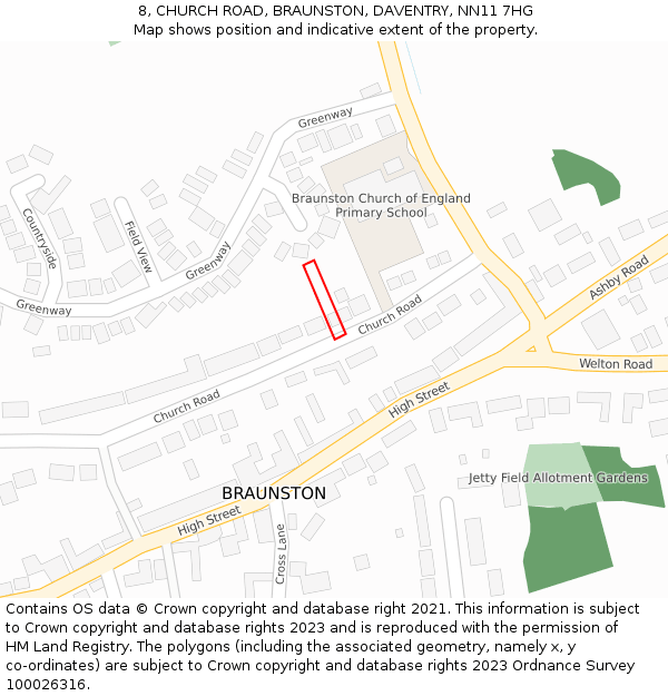 8, CHURCH ROAD, BRAUNSTON, DAVENTRY, NN11 7HG: Location map and indicative extent of plot