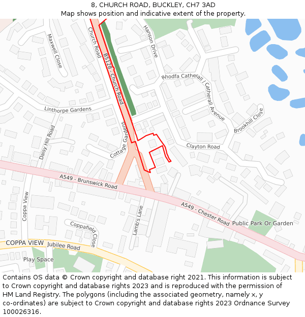 8, CHURCH ROAD, BUCKLEY, CH7 3AD: Location map and indicative extent of plot