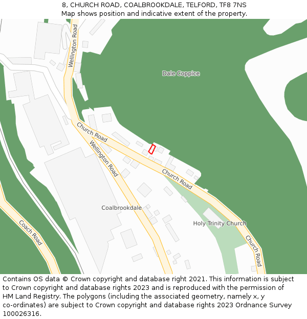 8, CHURCH ROAD, COALBROOKDALE, TELFORD, TF8 7NS: Location map and indicative extent of plot