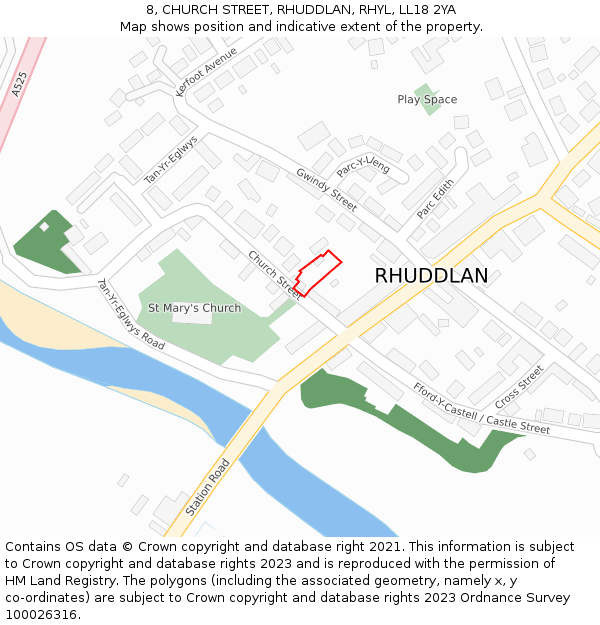 8, CHURCH STREET, RHUDDLAN, RHYL, LL18 2YA: Location map and indicative extent of plot