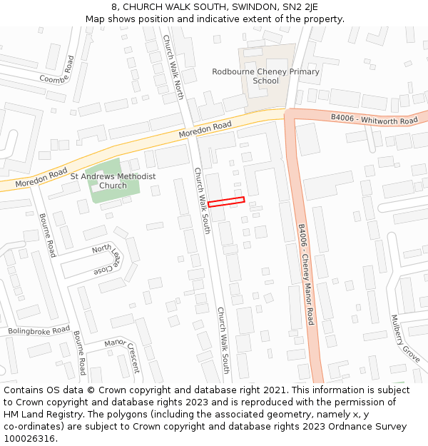 8, CHURCH WALK SOUTH, SWINDON, SN2 2JE: Location map and indicative extent of plot