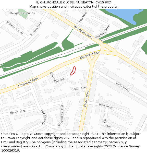 8, CHURCHDALE CLOSE, NUNEATON, CV10 8RD: Location map and indicative extent of plot