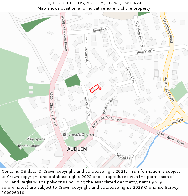 8, CHURCHFIELDS, AUDLEM, CREWE, CW3 0AN: Location map and indicative extent of plot