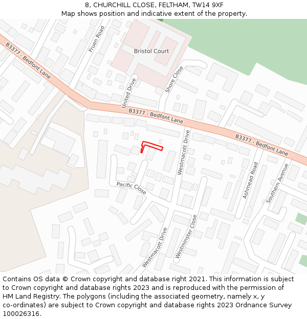 8, CHURCHILL CLOSE, FELTHAM, TW14 9XF: Location map and indicative extent of plot