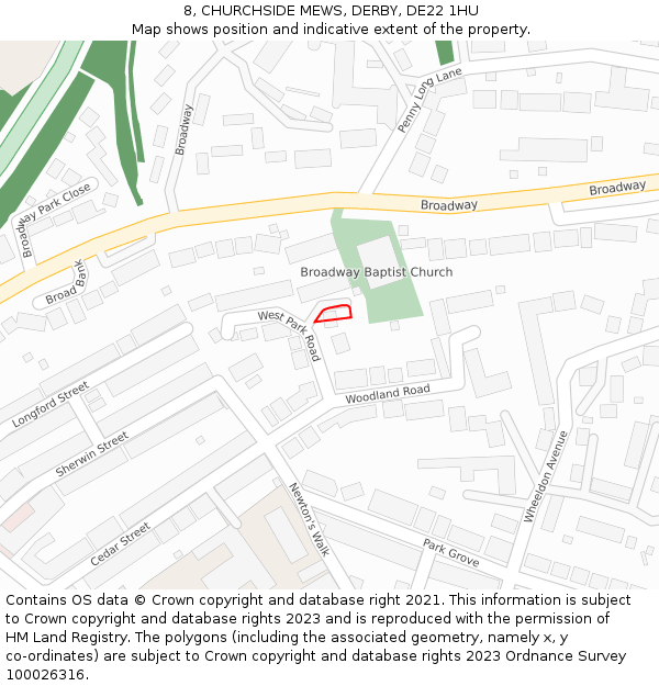 8, CHURCHSIDE MEWS, DERBY, DE22 1HU: Location map and indicative extent of plot