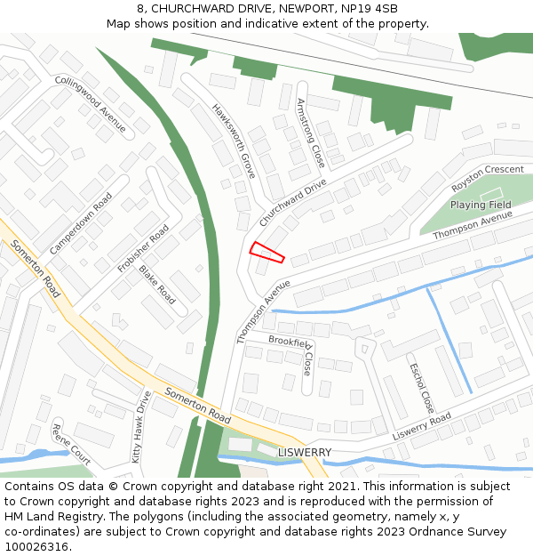 8, CHURCHWARD DRIVE, NEWPORT, NP19 4SB: Location map and indicative extent of plot