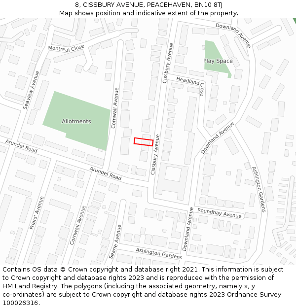 8, CISSBURY AVENUE, PEACEHAVEN, BN10 8TJ: Location map and indicative extent of plot