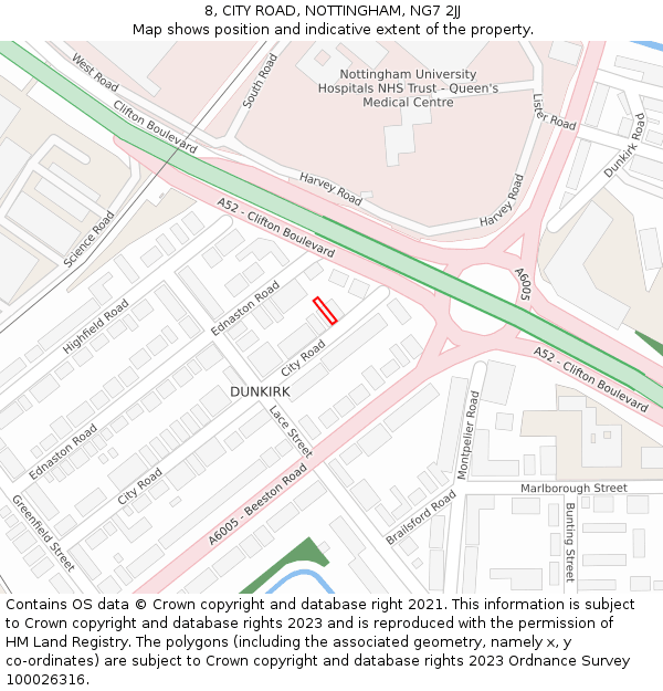 8, CITY ROAD, NOTTINGHAM, NG7 2JJ: Location map and indicative extent of plot