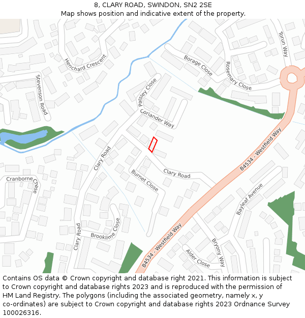 8, CLARY ROAD, SWINDON, SN2 2SE: Location map and indicative extent of plot