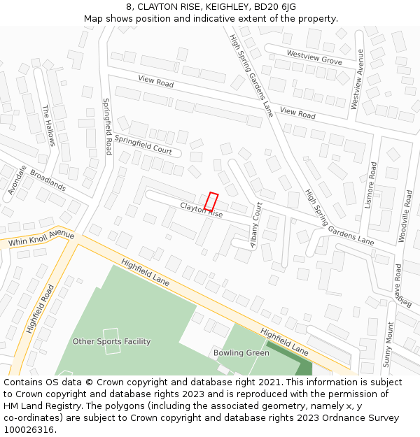 8, CLAYTON RISE, KEIGHLEY, BD20 6JG: Location map and indicative extent of plot