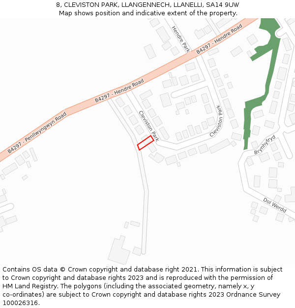 8, CLEVISTON PARK, LLANGENNECH, LLANELLI, SA14 9UW: Location map and indicative extent of plot