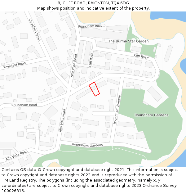 8, CLIFF ROAD, PAIGNTON, TQ4 6DG: Location map and indicative extent of plot