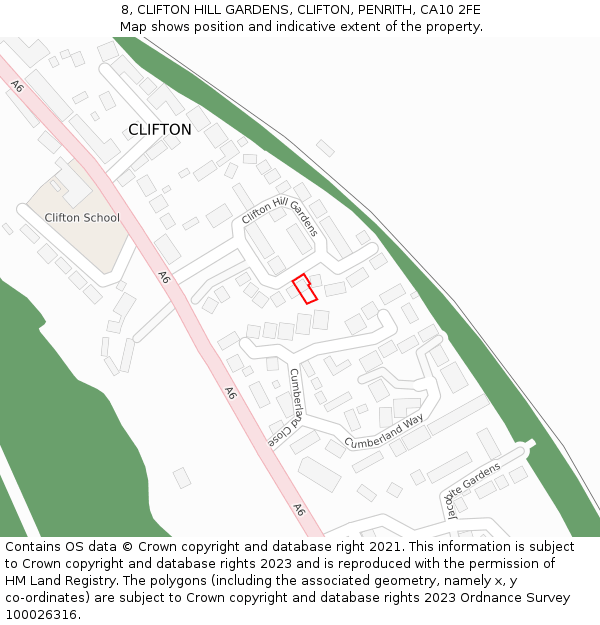 8, CLIFTON HILL GARDENS, CLIFTON, PENRITH, CA10 2FE: Location map and indicative extent of plot