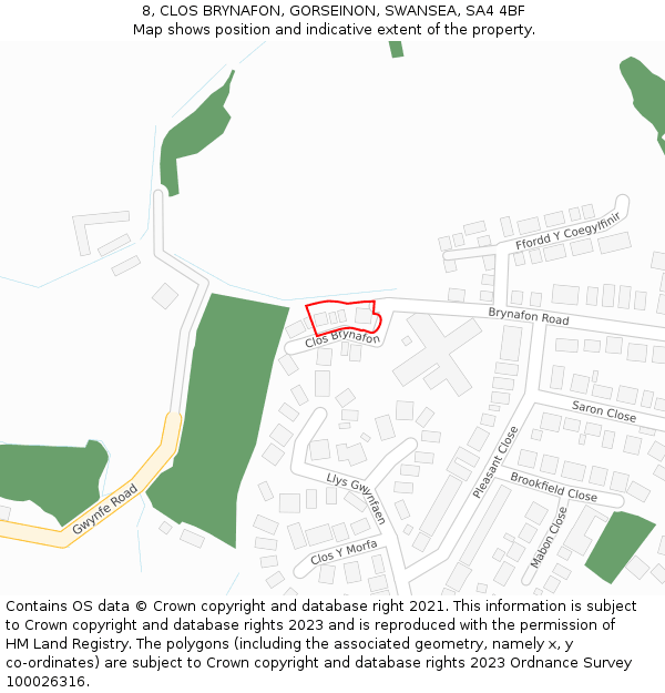 8, CLOS BRYNAFON, GORSEINON, SWANSEA, SA4 4BF: Location map and indicative extent of plot