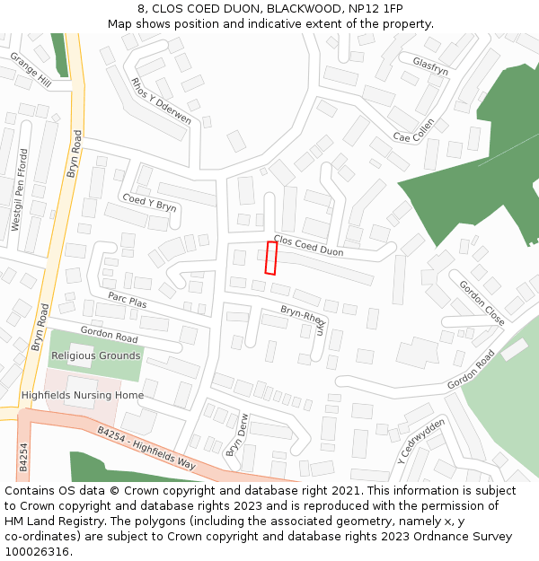 8, CLOS COED DUON, BLACKWOOD, NP12 1FP: Location map and indicative extent of plot