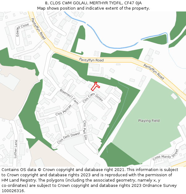 8, CLOS CWM GOLAU, MERTHYR TYDFIL, CF47 0JA: Location map and indicative extent of plot