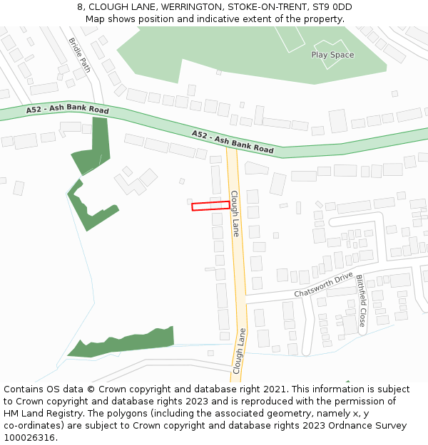 8, CLOUGH LANE, WERRINGTON, STOKE-ON-TRENT, ST9 0DD: Location map and indicative extent of plot
