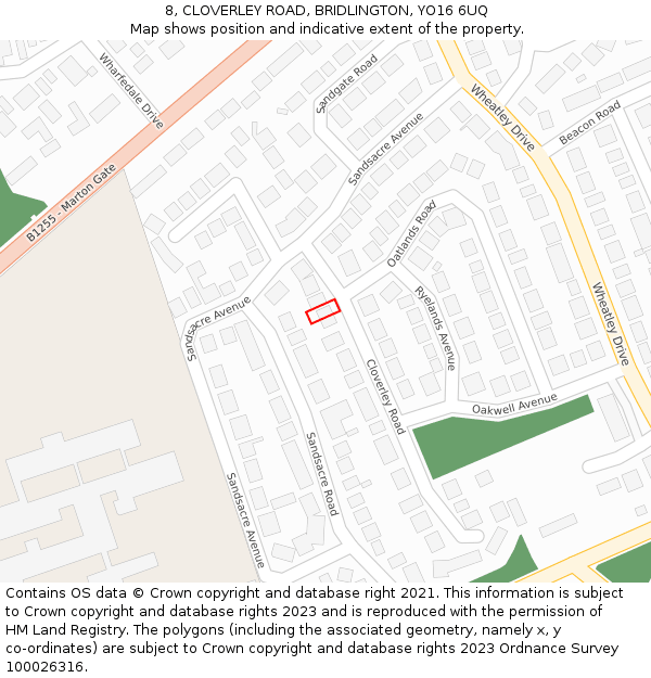 8, CLOVERLEY ROAD, BRIDLINGTON, YO16 6UQ: Location map and indicative extent of plot