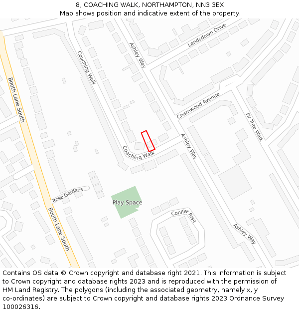 8, COACHING WALK, NORTHAMPTON, NN3 3EX: Location map and indicative extent of plot