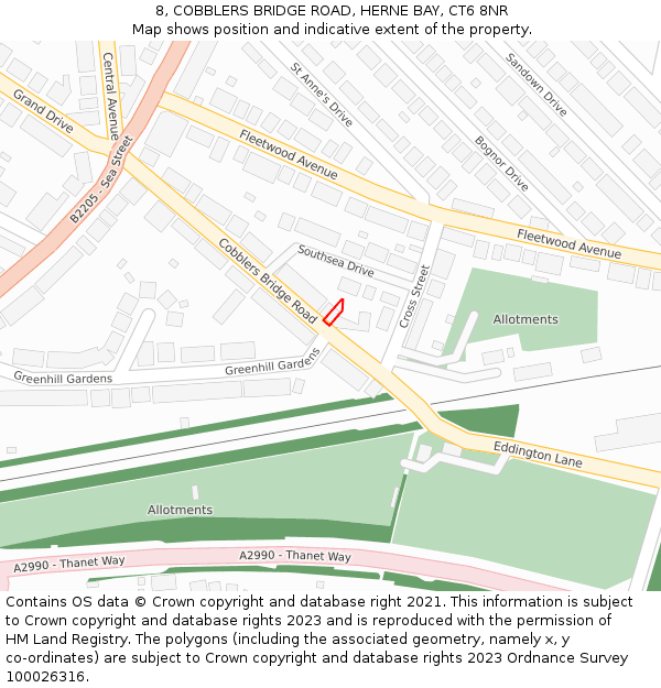 8, COBBLERS BRIDGE ROAD, HERNE BAY, CT6 8NR: Location map and indicative extent of plot