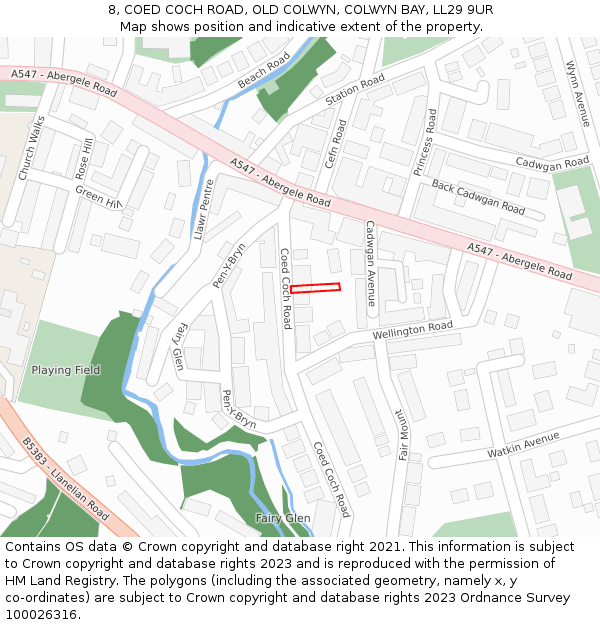 8, COED COCH ROAD, OLD COLWYN, COLWYN BAY, LL29 9UR: Location map and indicative extent of plot