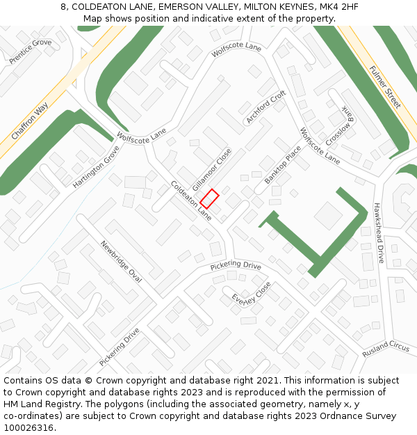 8, COLDEATON LANE, EMERSON VALLEY, MILTON KEYNES, MK4 2HF: Location map and indicative extent of plot