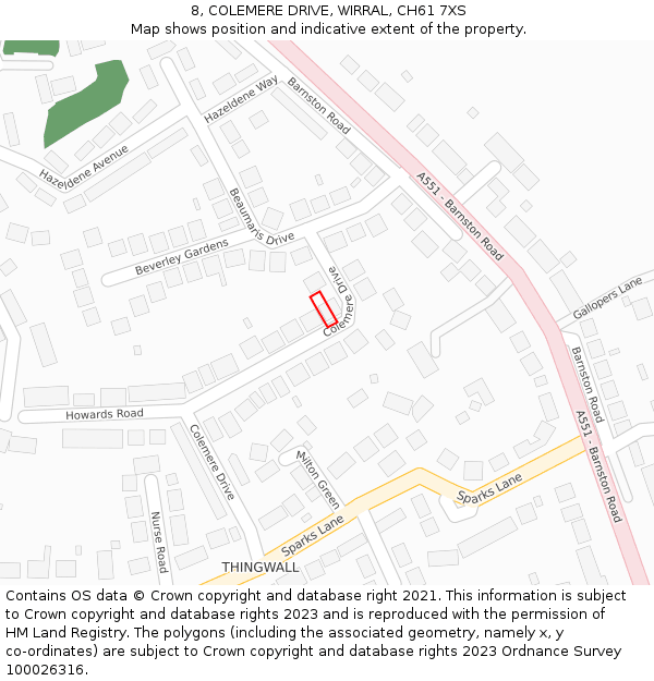 8, COLEMERE DRIVE, WIRRAL, CH61 7XS: Location map and indicative extent of plot