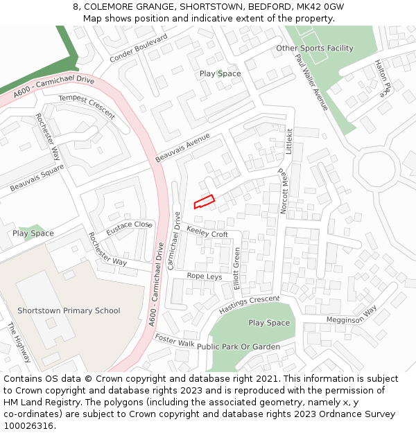 8, COLEMORE GRANGE, SHORTSTOWN, BEDFORD, MK42 0GW: Location map and indicative extent of plot