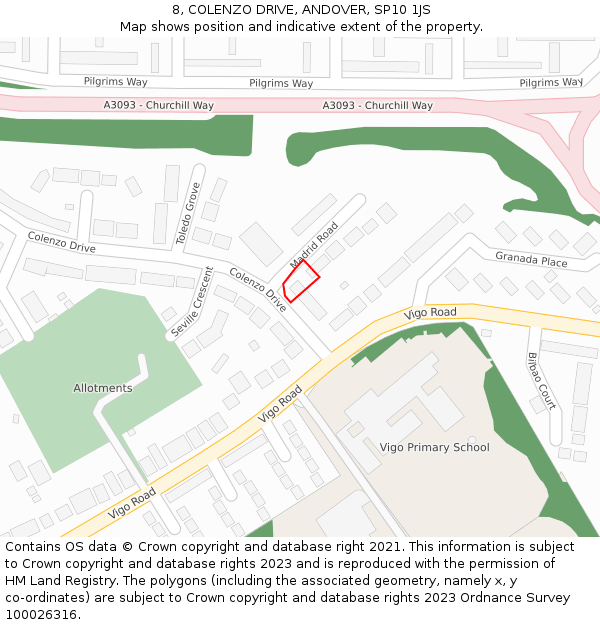8, COLENZO DRIVE, ANDOVER, SP10 1JS: Location map and indicative extent of plot