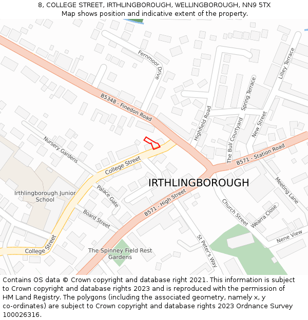 8, COLLEGE STREET, IRTHLINGBOROUGH, WELLINGBOROUGH, NN9 5TX: Location map and indicative extent of plot