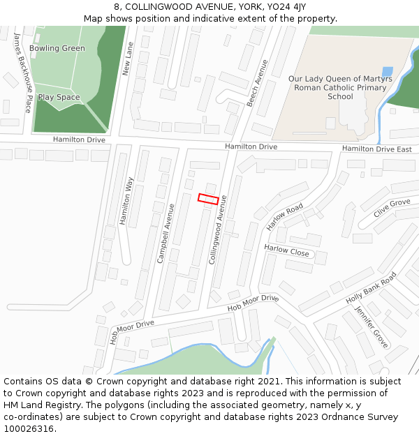8, COLLINGWOOD AVENUE, YORK, YO24 4JY: Location map and indicative extent of plot