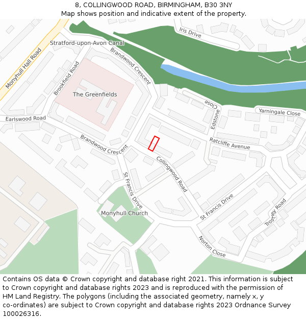 8, COLLINGWOOD ROAD, BIRMINGHAM, B30 3NY: Location map and indicative extent of plot