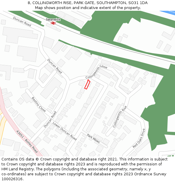 8, COLLINGWORTH RISE, PARK GATE, SOUTHAMPTON, SO31 1DA: Location map and indicative extent of plot
