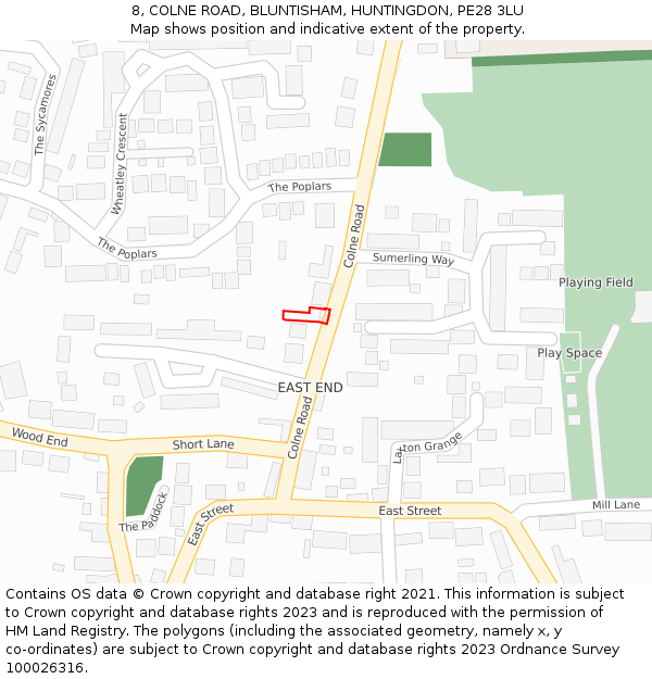 8, COLNE ROAD, BLUNTISHAM, HUNTINGDON, PE28 3LU: Location map and indicative extent of plot