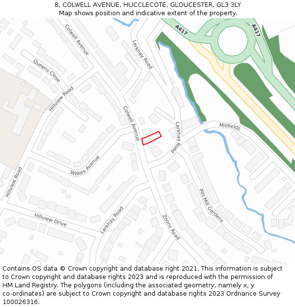8, COLWELL AVENUE, HUCCLECOTE, GLOUCESTER, GL3 3LY: Location map and indicative extent of plot