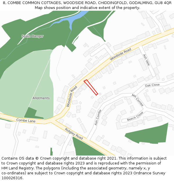 8, COMBE COMMON COTTAGES, WOODSIDE ROAD, CHIDDINGFOLD, GODALMING, GU8 4QR: Location map and indicative extent of plot