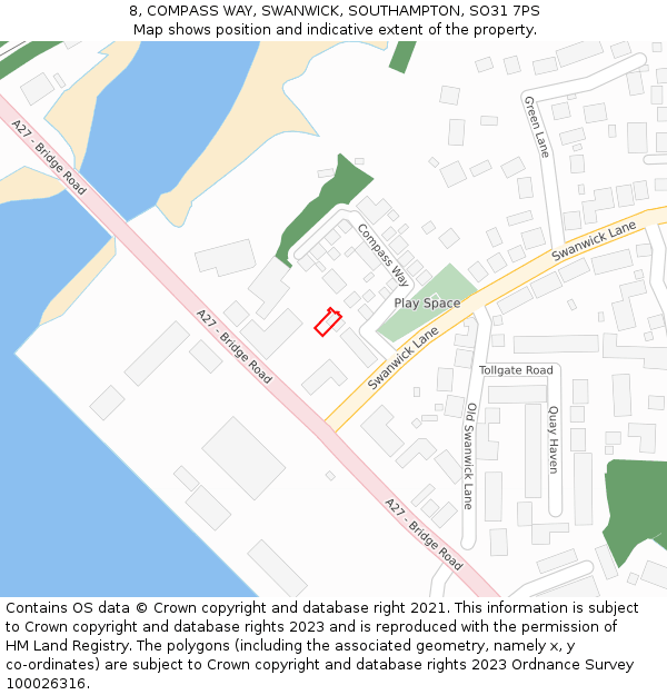 8, COMPASS WAY, SWANWICK, SOUTHAMPTON, SO31 7PS: Location map and indicative extent of plot