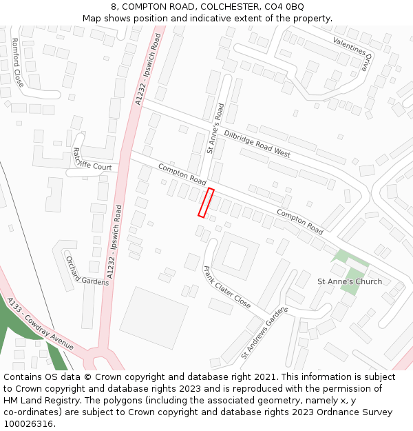 8, COMPTON ROAD, COLCHESTER, CO4 0BQ: Location map and indicative extent of plot